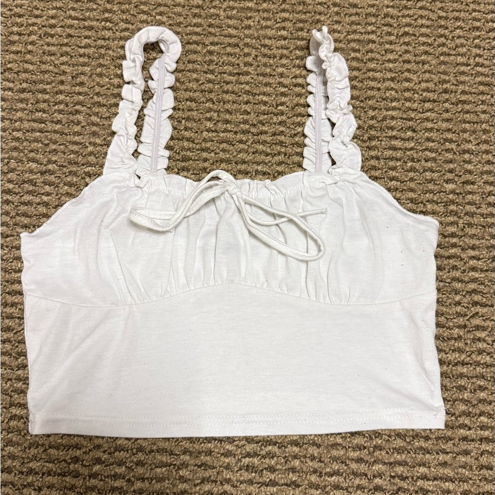 White Ruffled Strap Women's Top